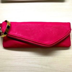 Mud Pie Clutch  Hot Pink Leather Gold Hardware Gently Used Great Construction